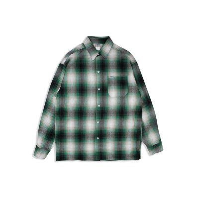 画像1: Ombre Check L/S Shirts Green/White