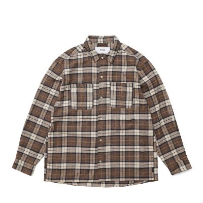 画像1: Japan Made Line Check L/S Shirts Brown