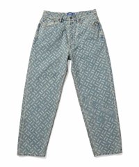 Laser Processed 5 Pocket Washed Denim Pants BAGGIE FIT Light Blue