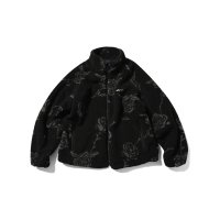 Rose Allover Patterned Fleese Jacket Black