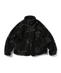 Rose Allover Patterned Fleese Jacket Black