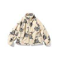 Rose Allover Patterned Fleese Jacket Natural