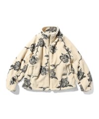 Rose Allover Patterned Fleese Jacket Natural