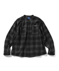 Nep Twill Check Band Collar Shirt Black