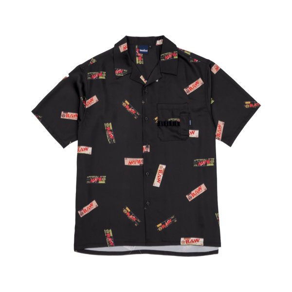 画像1: x RAW / Papers Open Collar Shirt Black (1)