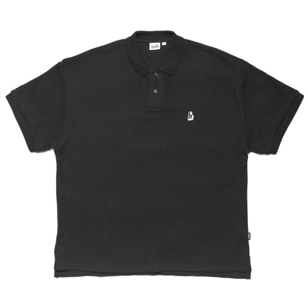 画像1: WAFFLE POLO SHIRT Black (1)