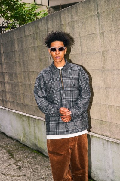 画像9: Flannel Half Zip Shirt Gray (9)