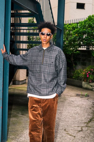 画像10: Flannel Half Zip Shirt Gray (10)