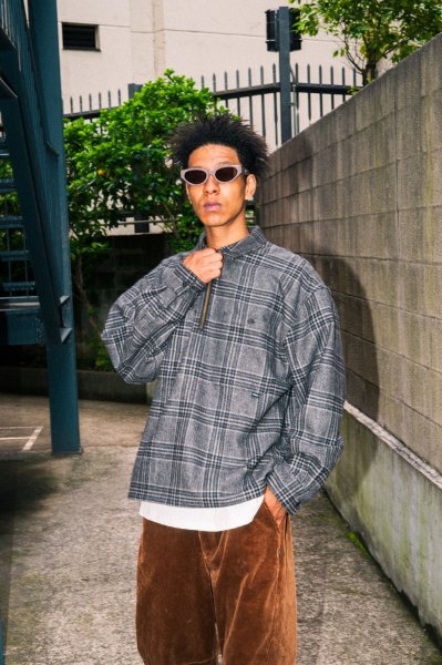 画像8: Flannel Half Zip Shirt Gray (8)