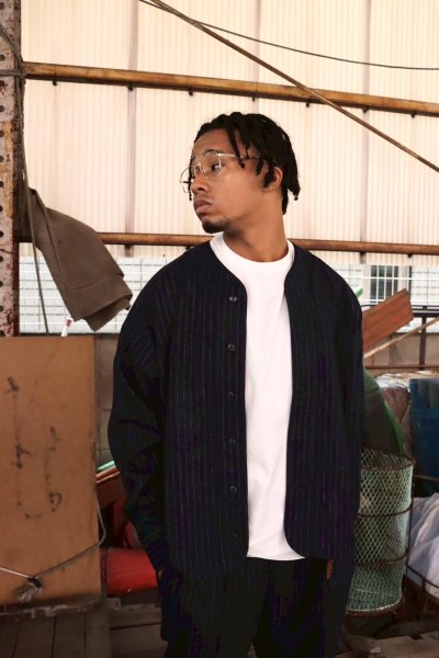 画像9: STRIPE WOOL BASEBALL SHIRT Navy (9)