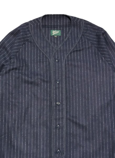 画像2: STRIPE WOOL BASEBALL SHIRT Navy (2)