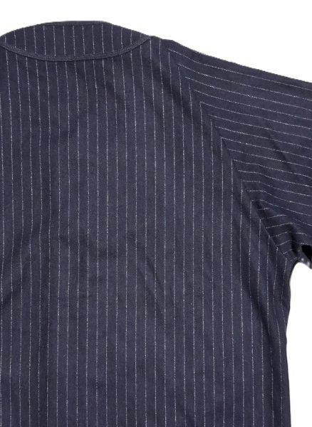 画像8: STRIPE WOOL BASEBALL SHIRT Navy (8)