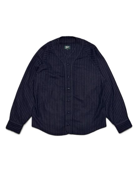 画像1: STRIPE WOOL BASEBALL SHIRT Navy (1)