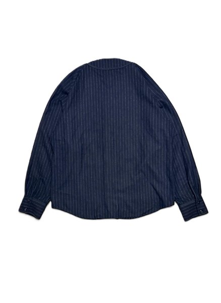 画像7: STRIPE WOOL BASEBALL SHIRT Navy (7)