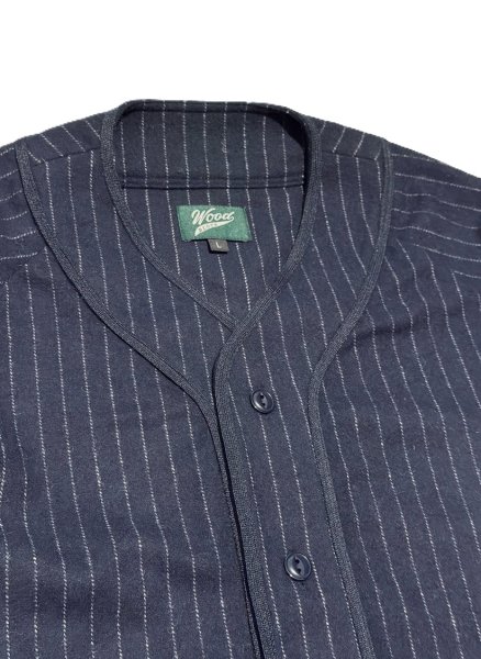 画像3: STRIPE WOOL BASEBALL SHIRT Navy (3)