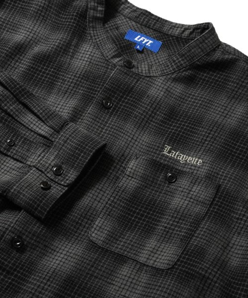 画像2: Nep Twill Check Band Collar Shirt Black (2)