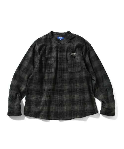 画像1: Nep Twill Check Band Collar Shirt Black (1)