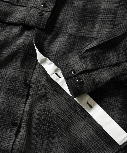 画像3: Nep Twill Check Band Collar Shirt Black (3)