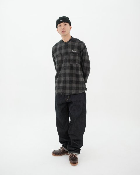画像6: Nep Twill Check Band Collar Shirt Black (6)