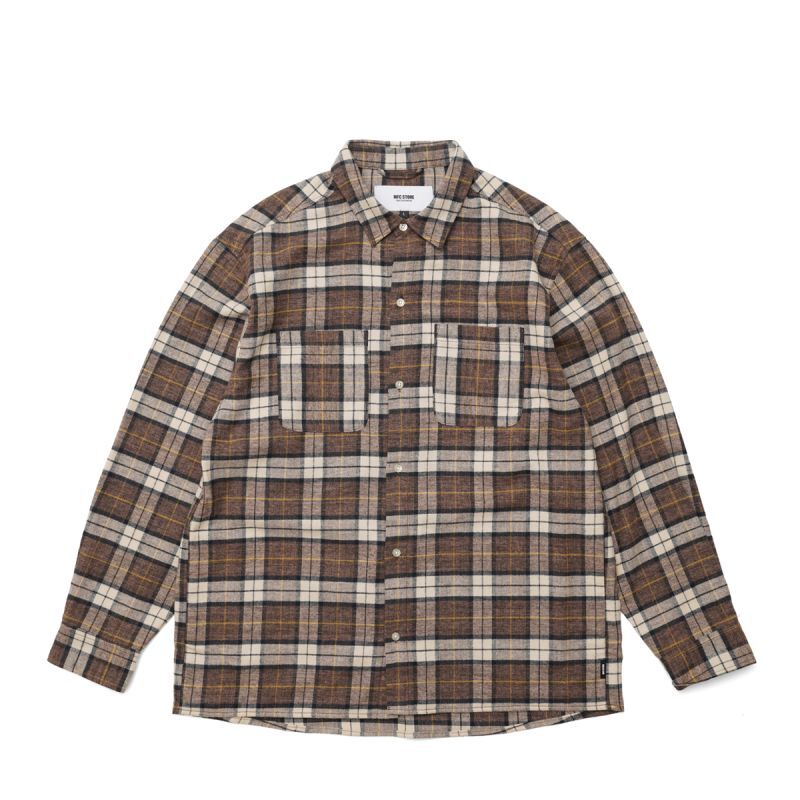 Japan Made Line Check L/S Shirts Brown - XTR